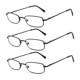 EYE ZOOM 3 Pack Classic Readers Rectangular Metal Reading Glasses for Men and Women, Black, +1.25 Strength