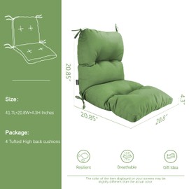 BOSSIMA Outdoor Indoor High Back Chair Tufted Cushions Comfort Replacement Patio Seating Cushions Set of 4 Black