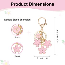 PATIKIL Pink Flower Keychain Charm, Cute Enameled Keychain Initial Floral Keyring with Letter A Charm Pendant for Women Key Handbag Backpack Bag Accessories
