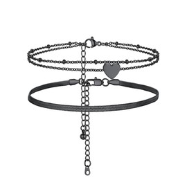 PROSTEEL Black Ankle Bracelets for Women Beach Jewelry Heart Chain Anklet Bracelet Layered Anklets