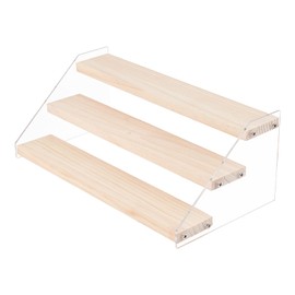 NBEADS Acrylic Display Stand, 3-Step Display Stands Showing Stand Clear Display Shelf with Iron and Wood for Crafts Showing Storage Display Collection