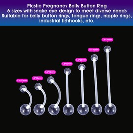 56PCS 14G Pregnancy Belly Button Rings with Replacement Balls, Anti-Sensitive Plastic Belly Button Rings, Flexible Clear Pregnancy Bellys Ring for Surgery Maternity Daily Wear, 10/16/22/26/32/38mm