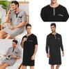 Yukiuiny Men's Sleepwear with Chest Pocket, Henry Collar Long Sleeve