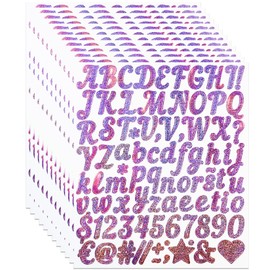YIKTUNQ 12 Sheets 1 Inch Glitter Letter Number Stickers, 1044 Pieces Self-Adhesive Vinyl Sparkle Alphabet Label Decals for Scrapbook, Journal, Greeting Cards, Crafts, Bottles - Pink