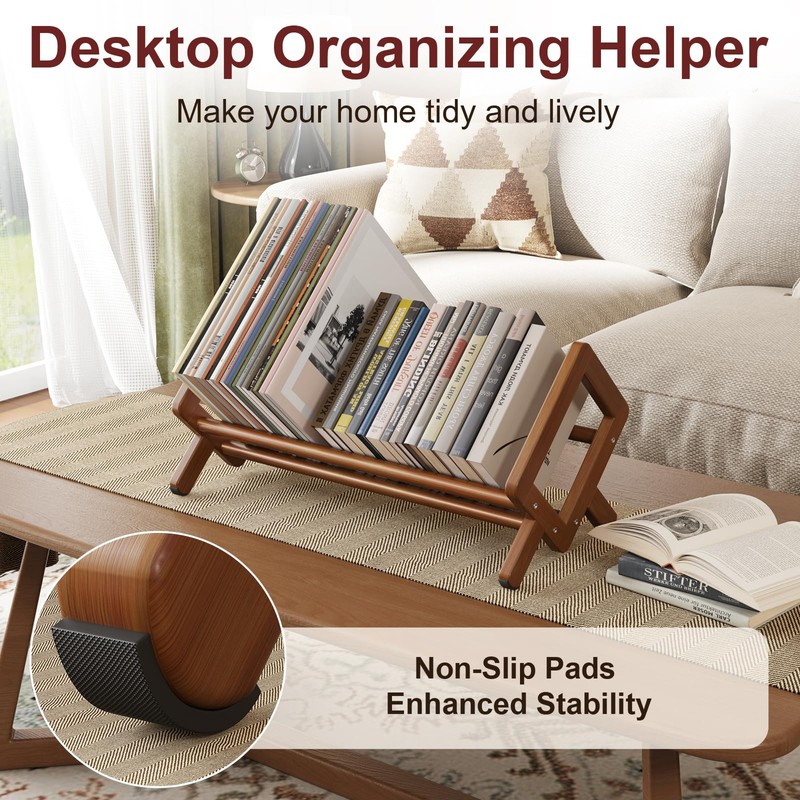 Aofure Premium Desktop Bookshelf, Bamboo Desk Bookshelf, Retro Brown Book