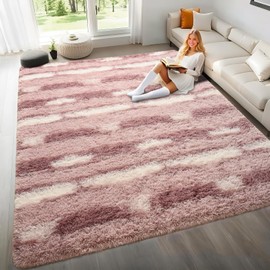 Woottpe 6x9 Feet Area Rugs for Living Room Bedroom,Pink and White Machine Washable Soft Fluffy Shaggy Indoor Rug, Floor Carpet for Girls Boys Kids, Dorms, Nursery Rooms, Home Decor Aesthetic