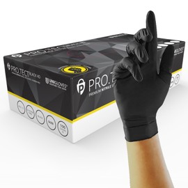 UNIGLOVES Protect Black HD Nitrile Disposable Gloves - Extremely Durable, Disposable Use, Versatile, Powder-Free, Box of 100 Gloves, Extra Large (GA0065)