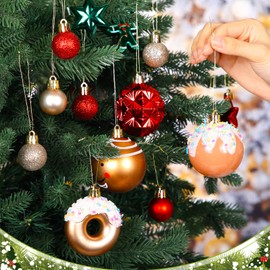 Syhood 40 Pcs Gingerbread Man Christmas Ball Ornaments 2.4 Inch Gingerbread Christmas Decorations Shatterproof Red Green Gold Candy Donut Xmas Baubles for Tree Home Wreath Holiday Office Indoor Decor