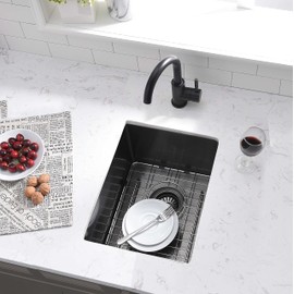 12 Inch Black Undermount Bar Sink-Wesliv 12x16 Matte Black Stainless Steel Bar Sink 16 Gauge Single Bowl Small Kitchen Sink for RV Kitchen Island Sink Small Wet Bar Prep Sink with Bottom Grid