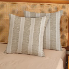 DAFENA Beige Pillow Covers 18x18 Inch 2 Pcs Boho Brown Khaki Polka Dots Striped Decor Throw Pillows Modern Geometric Outdoor Farmhouse Decoration Pillowcase Linen Cushion Cover for Couch Sofa