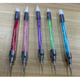 BUTBU 5 Stück Silikonpinsel, Doppel-Ende Nagelkunstpinsel, Nageldesign-Pinsel, Malerei Kunst Design Pinselset, Nagelpunktier-Zeichenwerkzeug, Modellierpinsel Set für DIY Nail Art Design(Farbmischung)