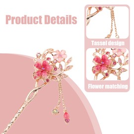 UEIOAVL Hair Pins, Hair Pin Hair Stick, 1 Piece Vintage Hairpin, Chinese Hair Pin, Metal Flower Hair Accessories, Shiny Rhinestone Hair Accessories, Old Hair Pin (Pink)