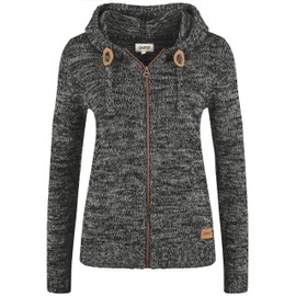 OXMO OXPhiladelphia Women's Chunky Knit Cardigan with Hood Zip 100% Cotton Regular Fit, Black (799000)