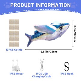 Esoes Flappy Fish Cat Toy No Flying Chirping Fish Interactive Catnip Toy USB Rechargeable Motion Activated Interactive Beating Wings Cat Toy Hanging Flapping Fishes for Cats