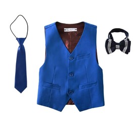 YuanLu Conjunto de chaleco formal de 3 piezas para niño con pajarita y corbata, Azul Real, 4 Años