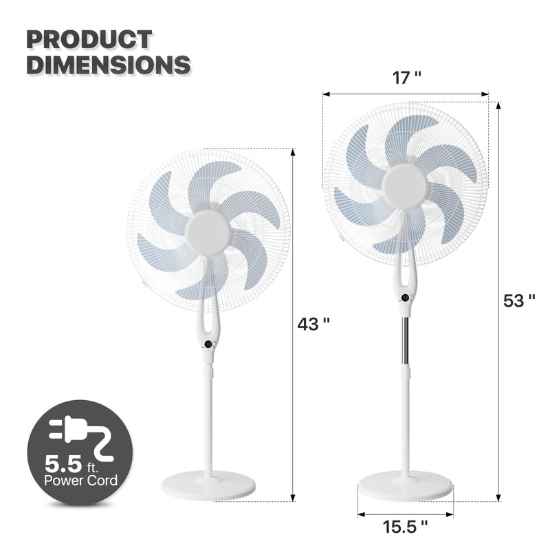 mollie Oscillating Pedestal Fan with Remote Control 12H Timer Portable