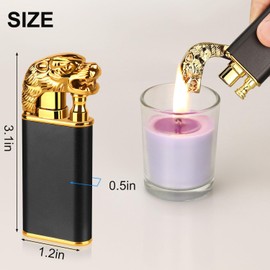 Magic Dual Flame Tiger Head Lighter, Butane Refillable Torch Lighter Double Flame Tiger Head Lighter Switchable Windproof Jet & Soft Fire Cool Lighter Creative Gift for Men (Black, Without Gas)