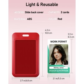 Uniclife 6 Pack Sliding ID Badge Holder - Hard Red Vertical Plastic Case Protector Pouch with Clear Window for Office School ID, Credit Cards, Proximity Key Cards, Driver's Licenses and Passes