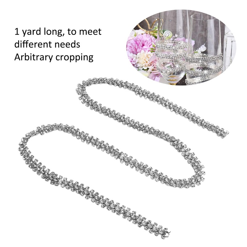 1 Yard 3 Rows Rhinestone Chain Round Glittering Rhinestone White