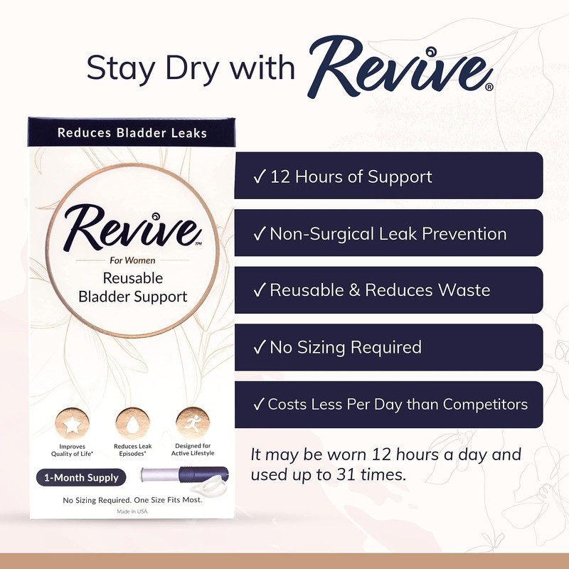 Revive 30-Day Bladder Support for Women. Comfortable. Easy-to-Use. Discreet. Reusable.