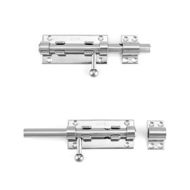 QWORK Sliding Bolt Gate Latch, 6.3" Heavy Duty 304 Stainless Steel Safety Barrel Bolt Door Latches with Padlock Hole and 8 Mounting Screws for Doors, Cabinets, Refrigerators