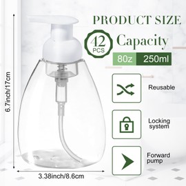 42 Pcs 8 oz Foaming Soap Dispenser Refillable Empty Containers Plastic Pump Bottles Foam Dispenser Bottle for Hand Soap, Shampoo, Liquid Soap with Labels and Pen