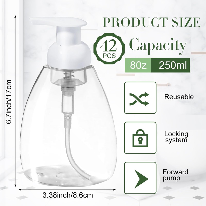 42 Pcs 8 oz Foaming Soap Dispenser Refillable Empty Containers