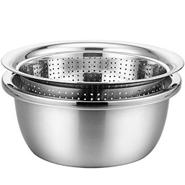 Colander Stainless Steel Colander with Bowl Food Strainer Mixing Bowl Set Nesting Metal Draining Bowl for Salad Vegetable Fruit Rice Pasta Meal Preparing