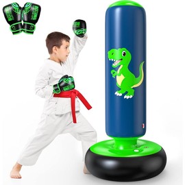 Inflatable Punching Bag, 48 Inch  Inflatable Boxing Bag for 3-6 ,Dinosaur  & Gifts for Boys and Girls,  Boxing Set for Practicing Karate, Taekwondo - Color: Dinosaur Green