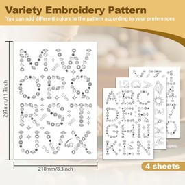DOODLREAM 60Pcs A-Z Alphabet and Number Galaxy Embroidery Pattern Stabilizer, 21 x 29.7cm Planet Letters Soluble Stick and Stitch Embroidery Sticker, 4 Sheets Water Hand Sewing DIY Embroidery Paper