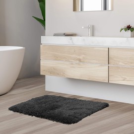 Clara Clark Shaggy Bath Rug with Non-Slip Backing Rubber Super Soft Bathmat, Small-17 x 24, Black