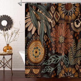 MitoVilla Boho Floral Shower Curtain, Modern Flower Shower Curtains for Rustic Vintage Bathroom Decor, Chic Elegant Fabric Cloth Shower Curtain, Bohemia Abstract Leaves, 72x72