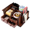 Flexzion Wooden Desk Organizer w/Drawers - Classic Wood Office Supplies