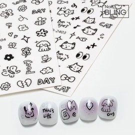 Black baby drawing nail stickers / 블랙 베이비드로잉 네일스티커
