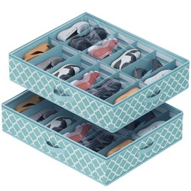 Sturdy Under Bed Shoe Storage Organizer with Adjustable Compartments, Shoe Storage Container Boxes Bins Underbed for Closet, Fits 12-24 Pairs of Shoes, Boots (Blue)