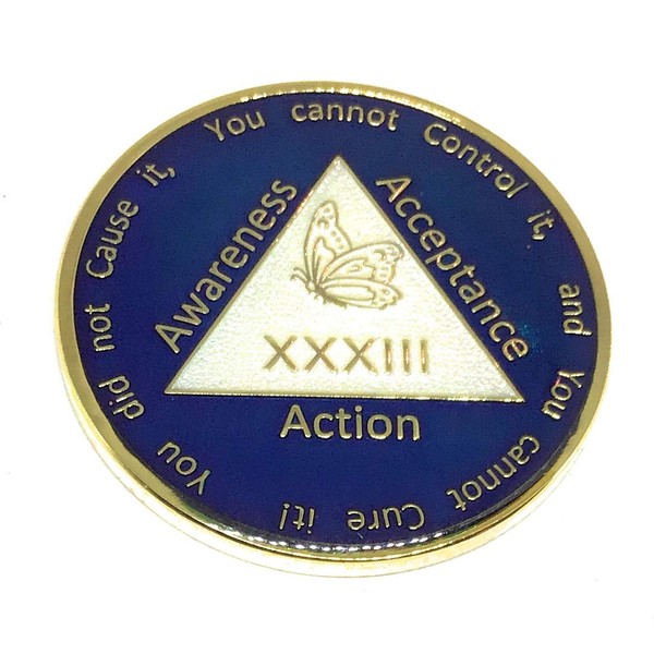 Recovery Line 33 Year Al-Anon Blue Butterfly Anniversary Medallion, Chip,