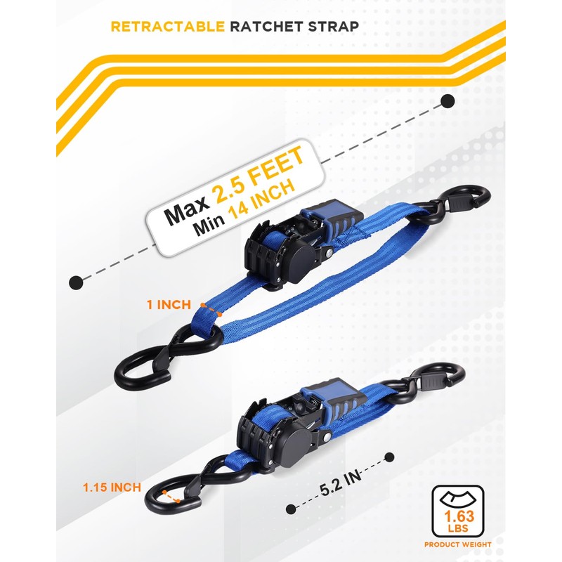 Strapinno Retractable Ratchet Straps - 1 in x 2.5 ft