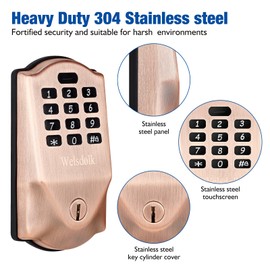 Welsdolk Keyless Entry Smart Door Lock,Touchscreen Keypad Smart Deadbolt Locks,Weatherproof Stainless Steel Electronic Lock,Auto-Lock,Anti-Peeping,Easy Installation for Apartments,Antique Copper