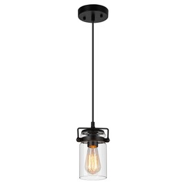 foucasal Modern Black Pendant Light with Clear Glass Shade, Mini Pendant Lighting for Kitchen Island, Adjustable Farmhouse Ceiling Light for Kitchen Island Dining Room Hallway Living Room