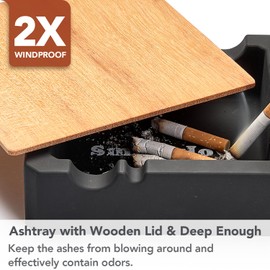 Ashtray with Lid for Outside Patio, Windproof Ash tray, Silicone Smokeless Cigar Ashtray for Outdoor Home Office Tabletop Patio Outdoor Balcony, Black