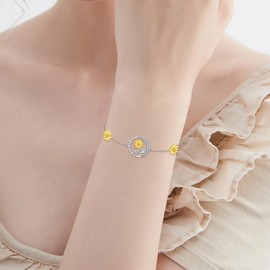 VONALA Sunflower Bracelet for Women 925 Sterling Silver Sunflower Charm Bracelet Adjustable You Are My Sunshine Sunflower Ankle Bracelet Sunflower Jewelry Gifts for Women Mother Birthday
