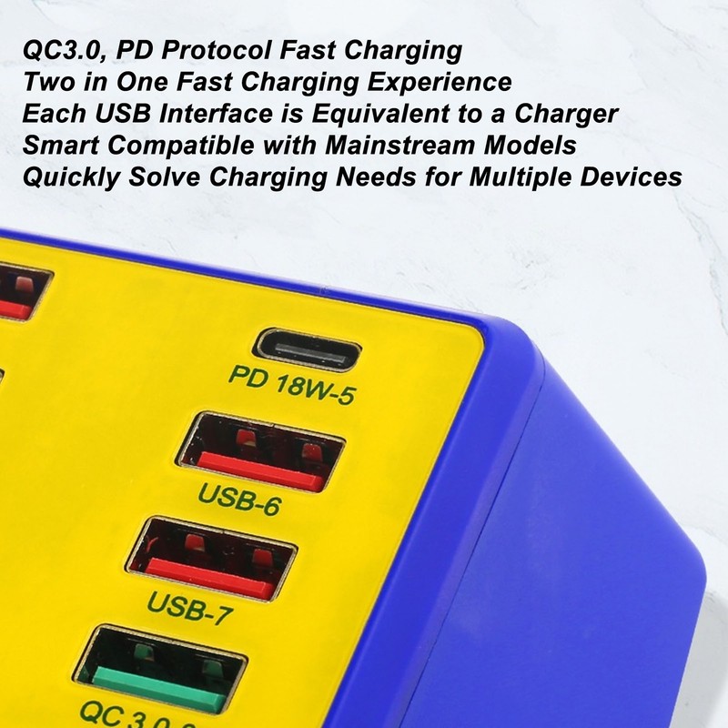 100w USB Charging Station with QC3.0 PD Fast Charging Interface