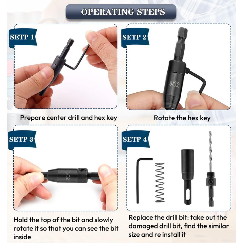 Saipor 3pcs Self Centering Drill Bit Set, 3/32", 7/64", 9/64"