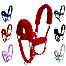 Majestic Ally Horse Halter Fleece Set -Full, Set of 09 (Crown, Noseband, Cheeks, Chin, Neck Pieces) and Set of 4 (Crown, Noseband, Cheeks), Multiple Colors (Red, 04 Piece)