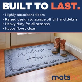Mats Inc. Artisan Entry Front Door Mat - Rubber Back Indoor Outdoor with Welcome Home Design, Water Absorbing Welcome Mat, Front Door Outside Entrance, Made in The USA, 2' x 3'(Slate)