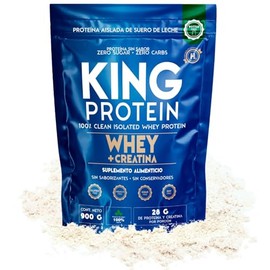 KING PROTEIN | Aislado de suero de leche puro y sin sabor con monohidrato de creatina | 23 g de proteína, 5 g de creatina y BCAA | Sin carbohidratos, conservantes, soja ni gluten | 900 g, 30 raciones