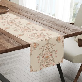 Boho Floral Pink Table Runner, Vintage Art Farmhouse Runner 13x72 Inches Long for Dining Tables Decor, Cottagecore Style, Party and Home Decoration Collection