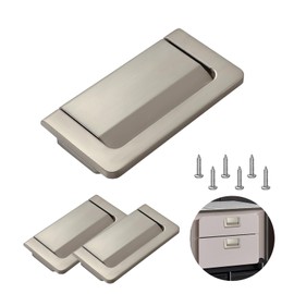 BangBoom 3 Packs 2.9" Invisible Drawer Flush Pull Handle with Screws, Zinc Alloy Concealed Flush Ring Pull, Hidden Recessed Furniture Grip Hardware for Cabinets Closets Cupboard Door (Silver)