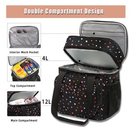 GLENKEY Expandable Insulated Lunch Box, Double Deck Lightweight Large Lunch Bag Tote Leakproof Cooler Bags for Women Adults Work Outdoor Picnic Daytrip, Polka Dots, 16L