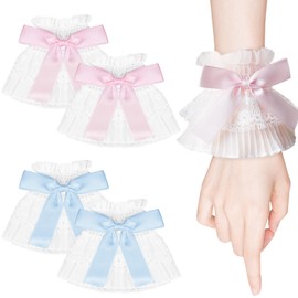[seimeinoki] Women's Tsukesode Lace Sleeves, Pink & Blue, 2 Pairs in Total 4 Pieces, Ruffles, Arms, Cute, Pleated Sleeves, Lolita, Clothing Accessories, Cosplay, Women's, Replacement Sleeves,